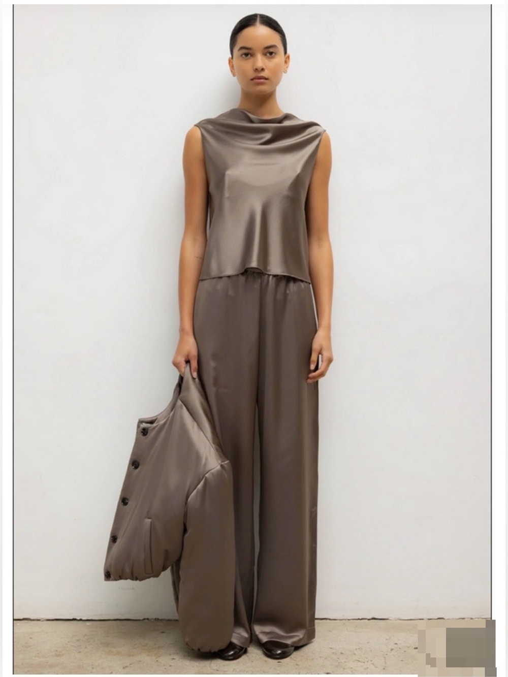 LESET Barb Satin Wide Leg Pants Taupe NWT Size S